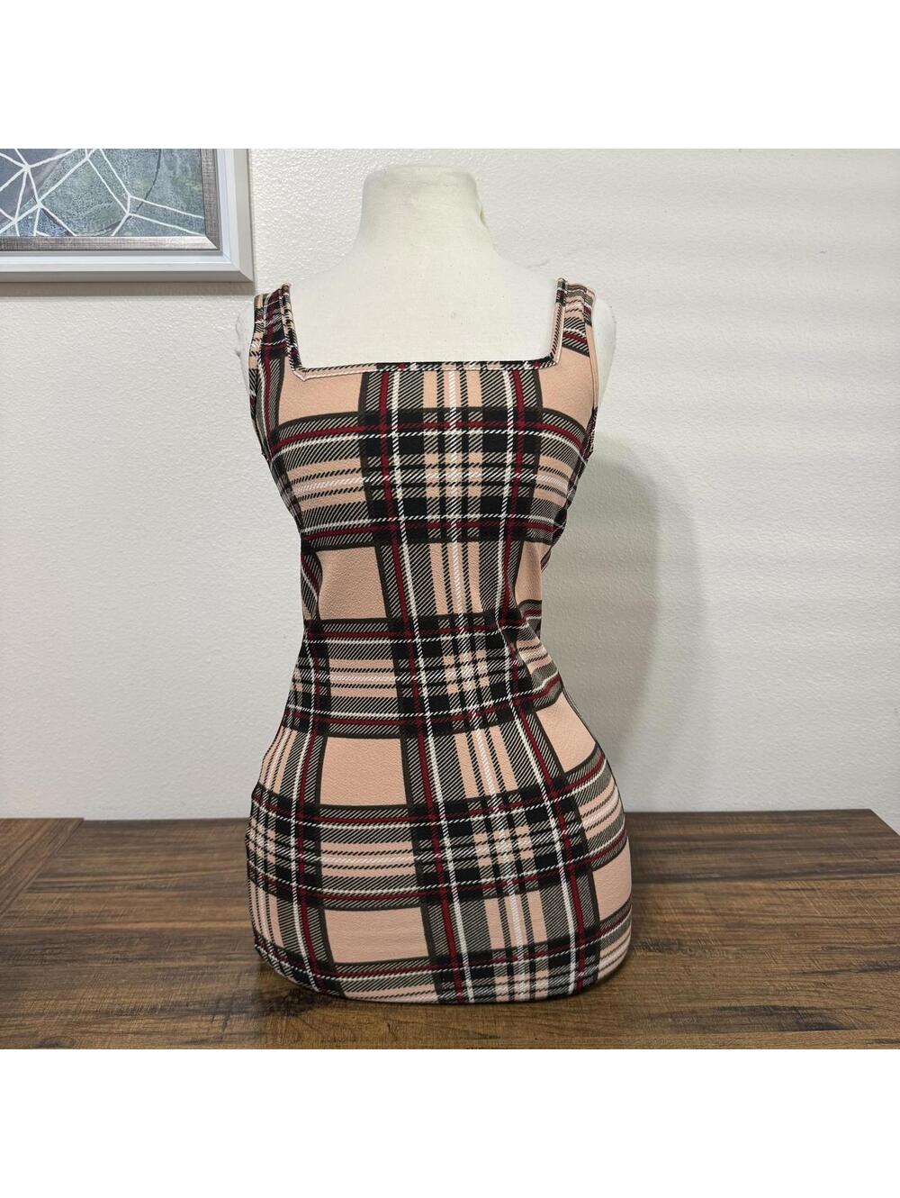 SHEIN Plaid Square Neck Bodycon Dress Size M